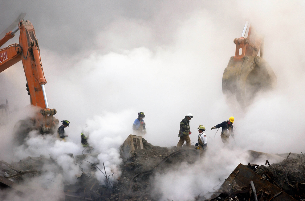 Ground Zero September 11 Firemen in Smoke and Debris 8x12 Silver Halide Photo 